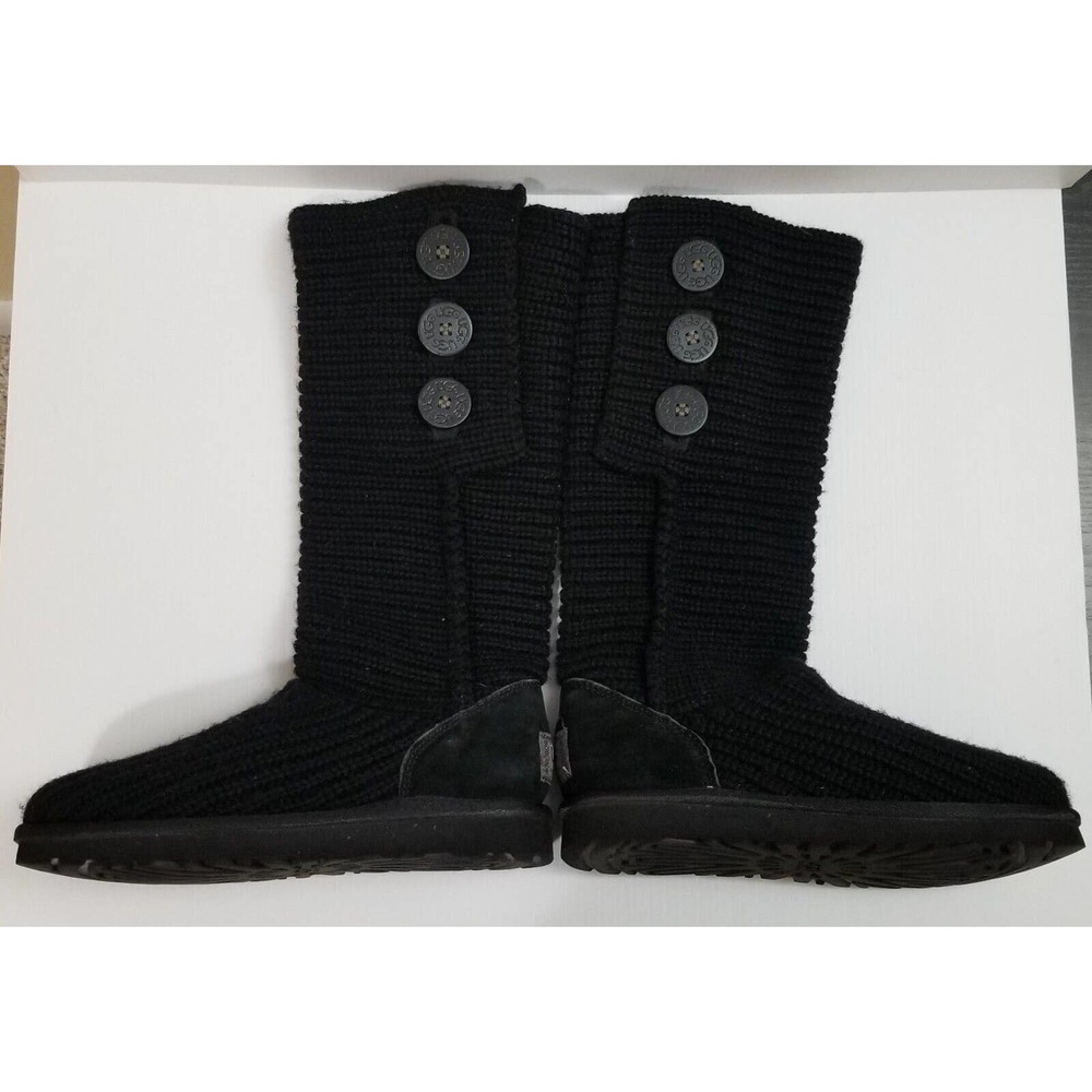 Ugg Australia Women 7 Classic Cardy Triple Button Black Knit Sweater Boots #5819